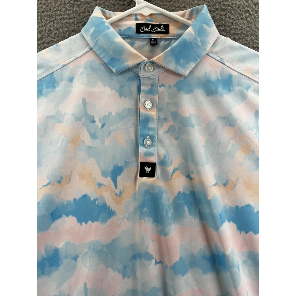 Bad Birdie Cotton Candy Golf Polo Shirt Men Medium Pastel Blue Pink Short Sleeve